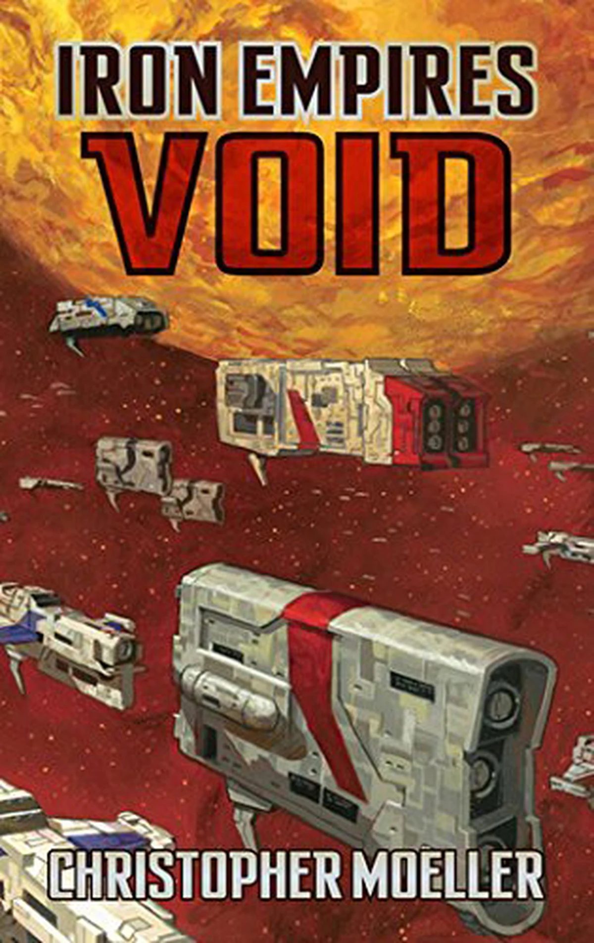 Cover of Iron Empires: Void — a fleet of starships drifting before a burning red gas giant