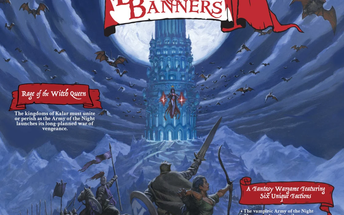 Burning Banners box cover — the Witch Queen before her tower